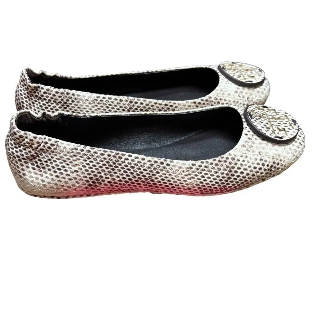 Tory Burch MINNIE TRAVEL BALLET STAMPED SNAKE LEATHER NWB Size 5